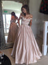 A Line Off the Shoulder Beadings Satin Prom Dresses LBQ0699